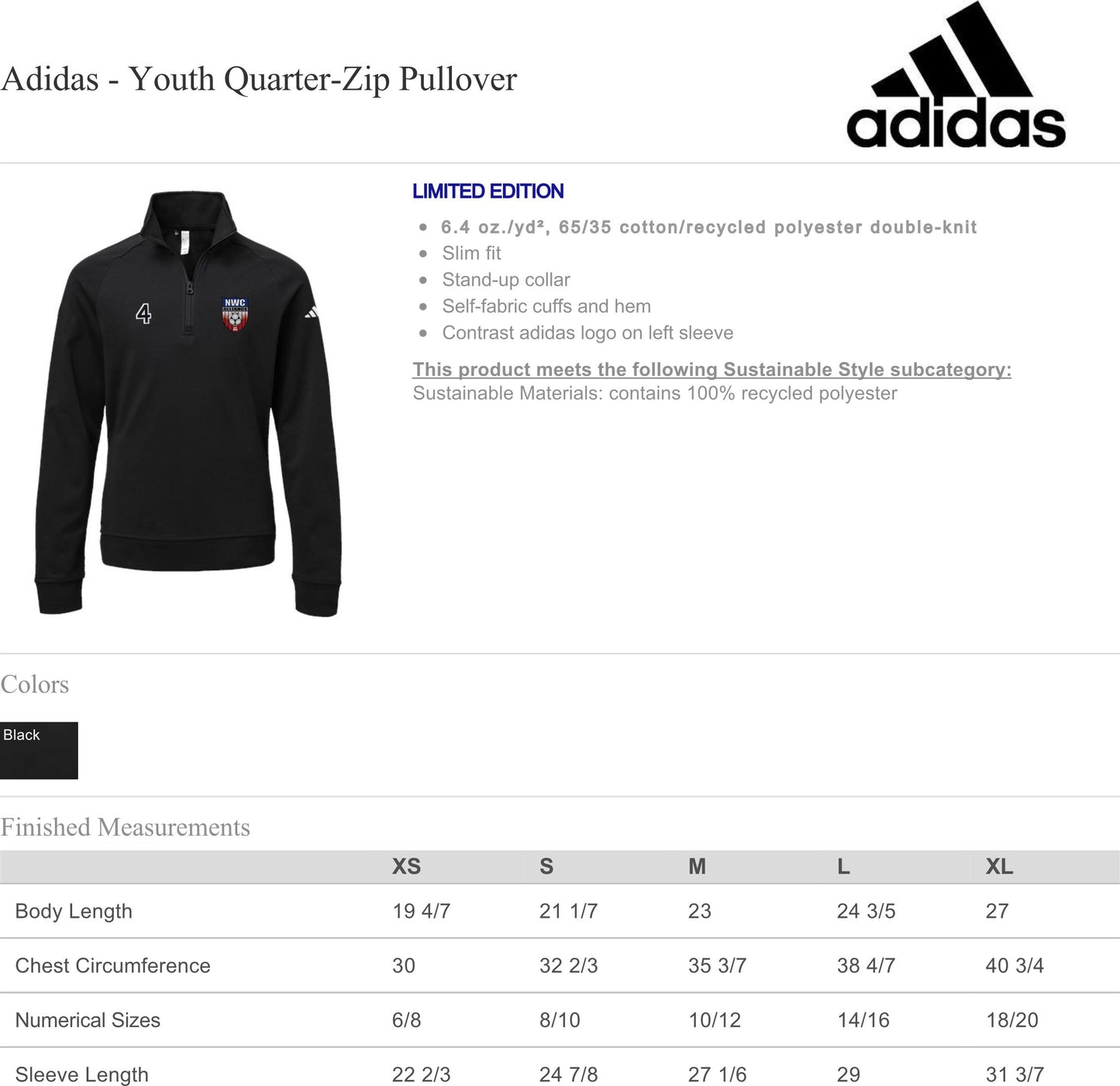 Adidas - Youth Quarter-Zip Pullover