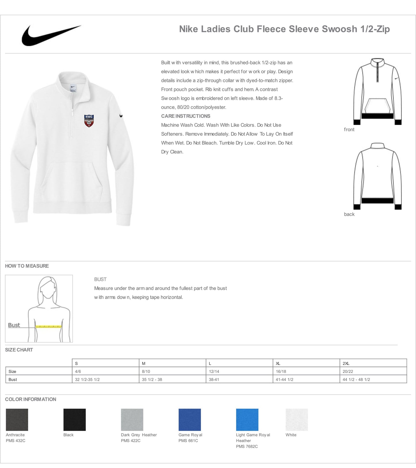 Nike Ladies Club Fleece Sleeve Swoosh 1/2-Zip